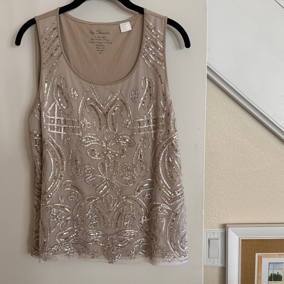 Chico's Beige Sequin Patterned Tank Top - Picture 1 of 3